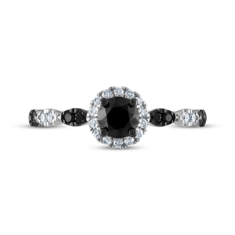 Round-Cut Black & White Diamond Halo Engagement Ring 3/4 ct tw 14K White Gold