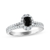 Thumbnail Image 1 of Now + Forever Oval-Cut Black Diamond & White Diamond Split Shank Halo Engagement Ring 1 ct tw 14K White Gold