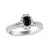 Thumbnail Image 0 of Oval-Cut Black Diamond & White Diamond Split Shank Halo Engagement Ring 1 ct tw 14K White Gold