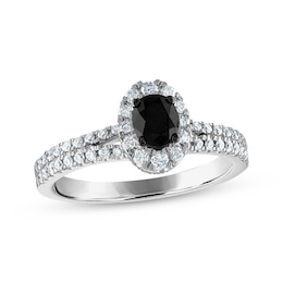 Now + Forever Oval-Cut Black Diamond & White Diamond Split Shank Halo Engagement Ring 1 ct tw 14K White Gold