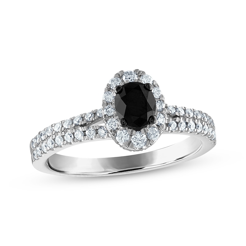 Main Image 1 of Now + Forever Oval-Cut Black Diamond & White Diamond Split Shank Halo Engagement Ring 1 ct tw 14K White Gold