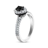 Thumbnail Image 1 of Oval-Cut Black Diamond & White Diamond Split Shank Halo Engagement Ring 1 ct tw 14K White Gold