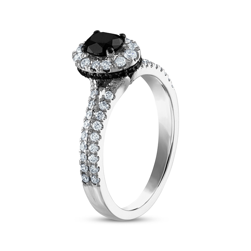 Main Image 2 of Now + Forever Oval-Cut Black Diamond & White Diamond Split Shank Halo Engagement Ring 1 ct tw 14K White Gold