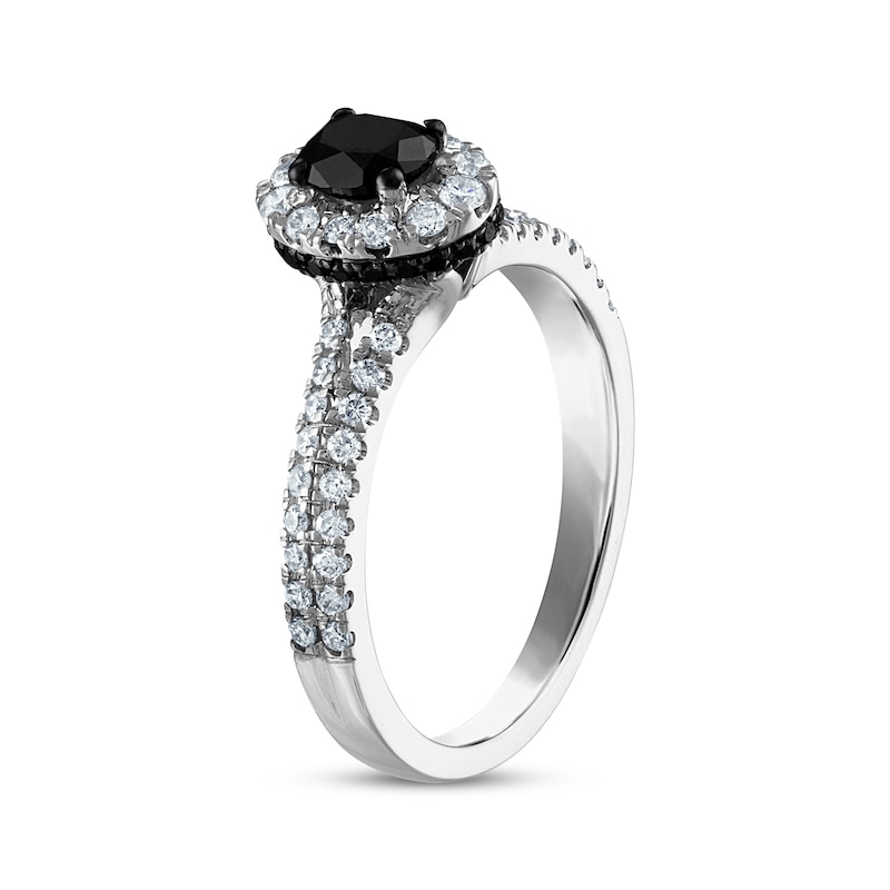 Oval-Cut Black Diamond & White Diamond Split Shank Halo Engagement Ring 1 ct tw 14K White Gold