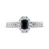 Thumbnail Image 2 of Oval-Cut Black Diamond & White Diamond Split Shank Halo Engagement Ring 1 ct tw 14K White Gold