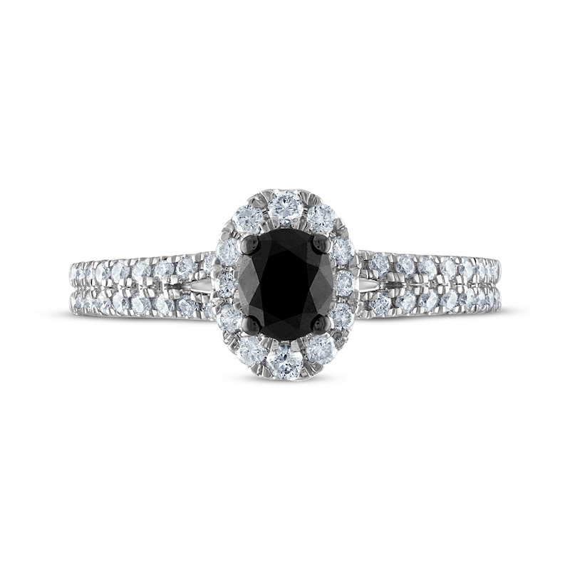 Oval-Cut Black Diamond & White Diamond Split Shank Halo Engagement Ring 1 ct tw 14K White Gold