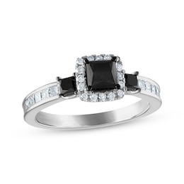 Now + Forever Princess-Cut Black Diamond & White Diamond Engagement Ring 1-1/4 ct tw 14K White Gold