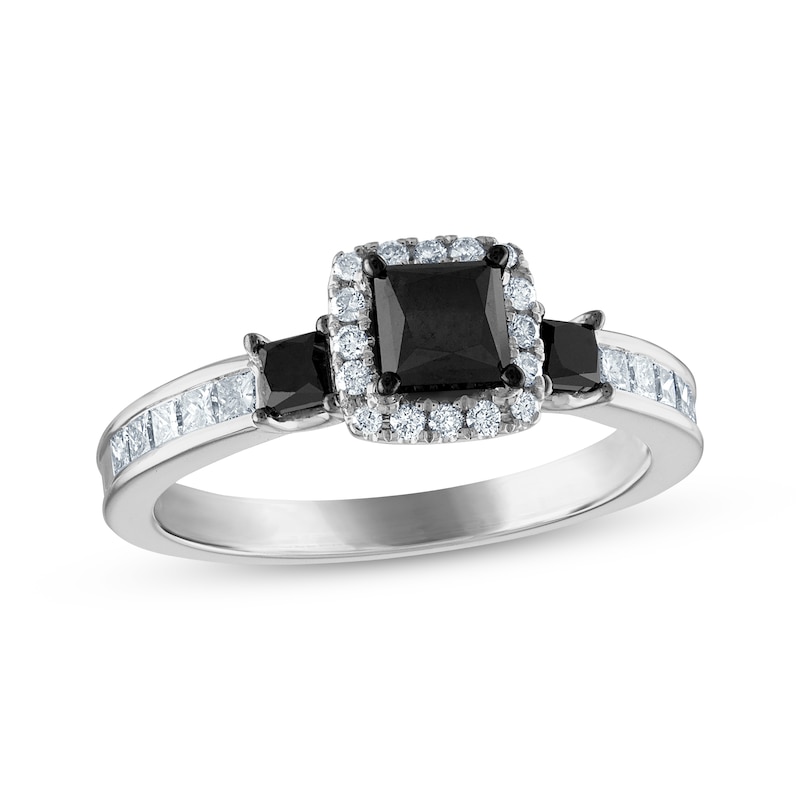 Main Image 1 of Now + Forever Princess-Cut Black Diamond & White Diamond Engagement Ring 1-1/4 ct tw 14K White Gold