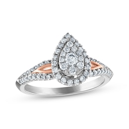 Now + Forever Multi-Diamond Center Pear Frame Engagement Ring 1/2 ct tw 10K Two-Tone Gold