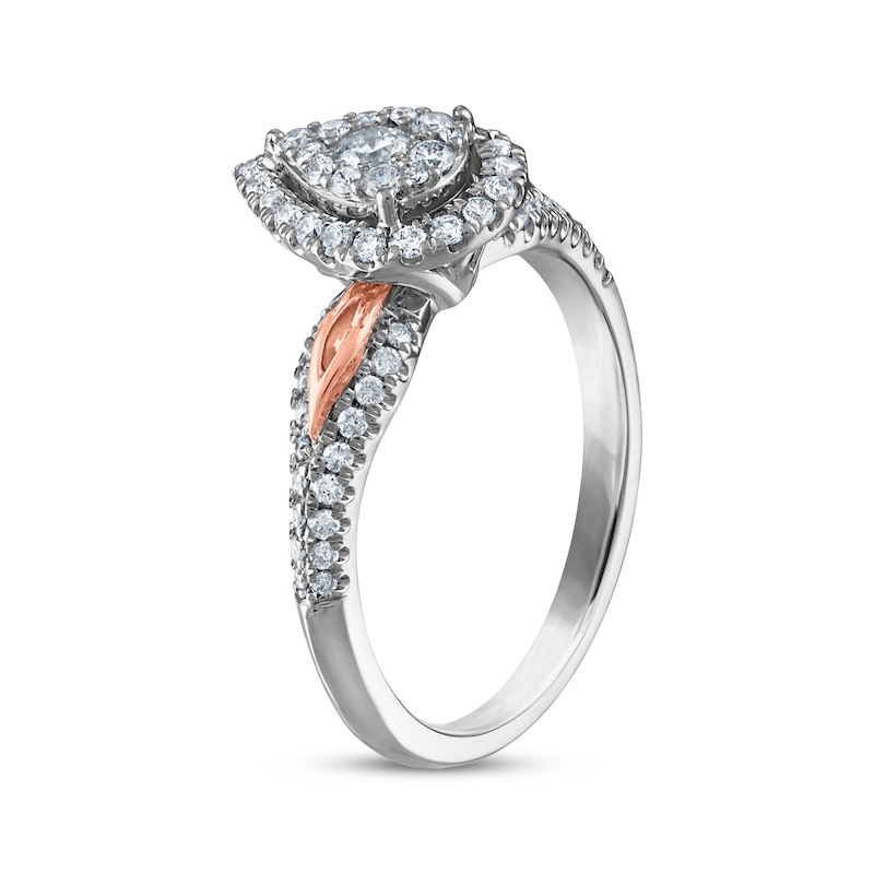 Main Image 2 of Now + Forever Multi-Diamond Center Pear Frame Engagement Ring 1/2 ct tw 10K Two-Tone Gold