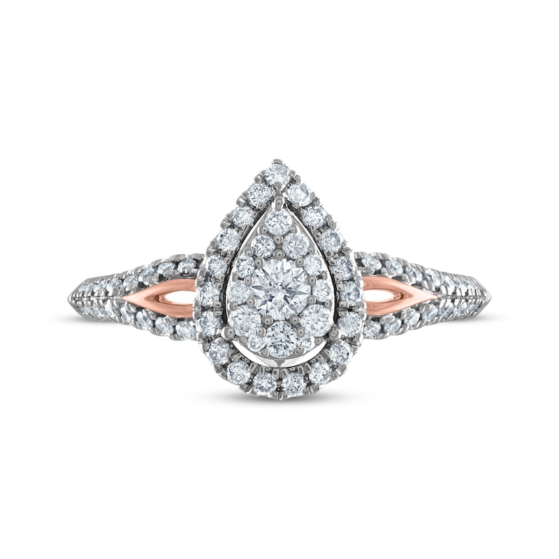 Main Image 3 of Now + Forever Multi-Diamond Center Pear Frame Engagement Ring 1/2 ct tw 10K Two-Tone Gold