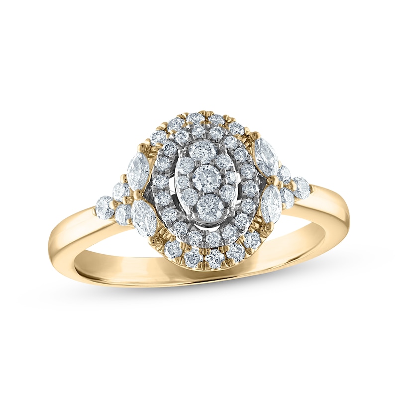 Main Image 1 of Now + Forever Multi-Diamond Center Oval Double Frame Engagement Ring 1/2 ct tw 10K Two-Tone Gold