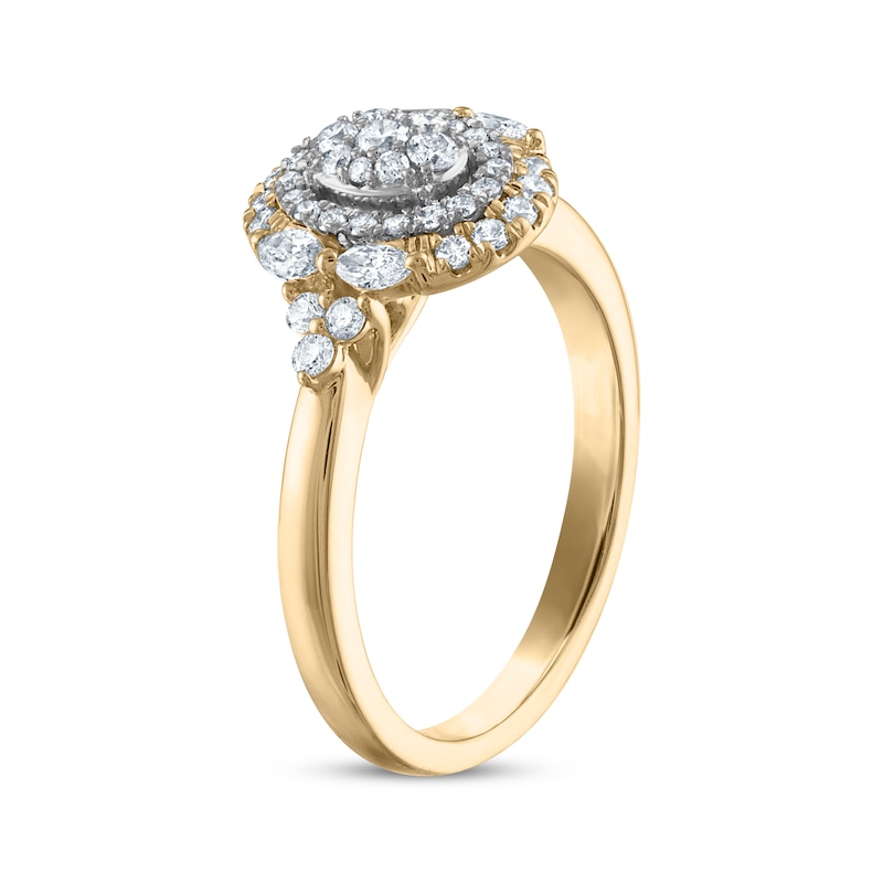 Main Image 2 of Now + Forever Multi-Diamond Center Oval Double Frame Engagement Ring 1/2 ct tw 10K Two-Tone Gold