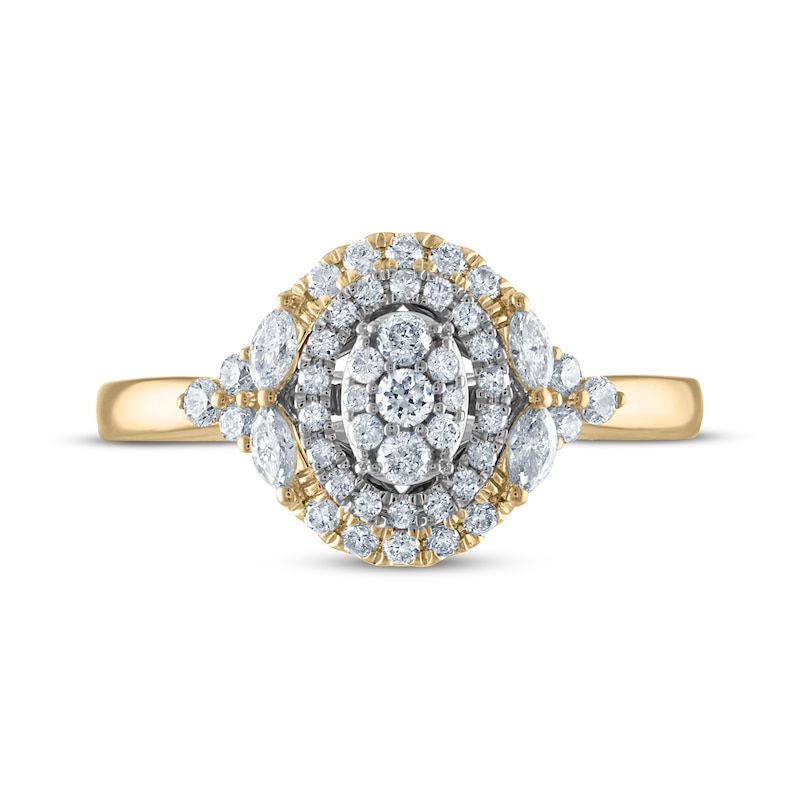 Main Image 3 of Now + Forever Multi-Diamond Center Oval Double Frame Engagement Ring 1/2 ct tw 10K Two-Tone Gold