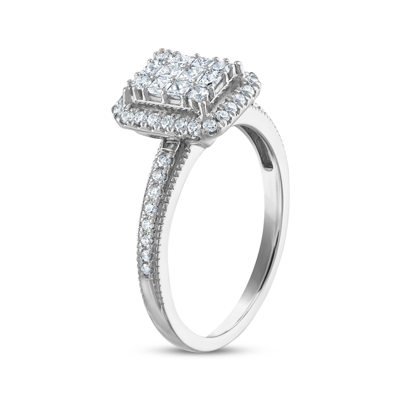 Princess & Round-Cut Multi-Diamond Center Elongated Cushion Frame Engagement Ring 1/2 ct tw 10K White Gold