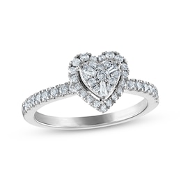 Now + Forever Baguette & Round-Cut Multi-Diamond Center Heart Frame Engagement Ring 3/8 ct tw 10K White Gold