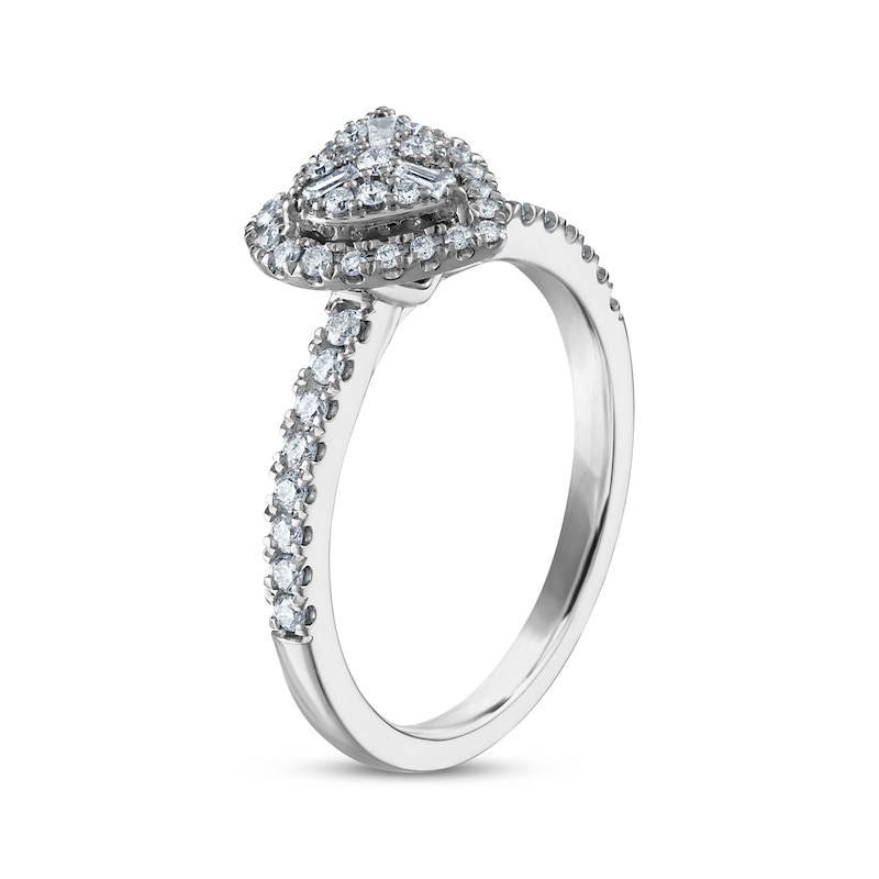 Baguette & Round-Cut Multi-Diamond Center Heart Frame Engagement Ring 3/8 ct tw 10K White Gold