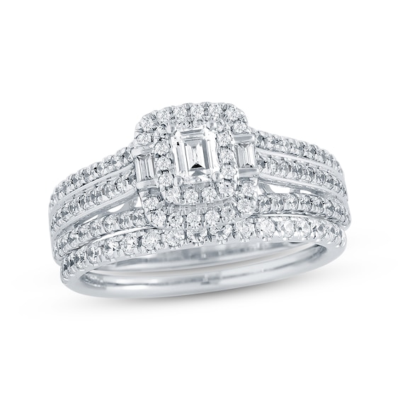 Now + Forever Emerald-Cut Diamond Double Frame Bridal Set 7/8 ct tw 14K White Gold