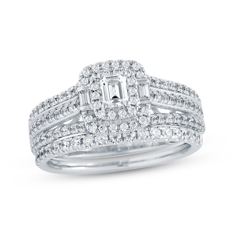 Main Image 1 of Now + Forever Emerald-Cut Diamond Double Frame Bridal Set 7/8 ct tw 14K White Gold