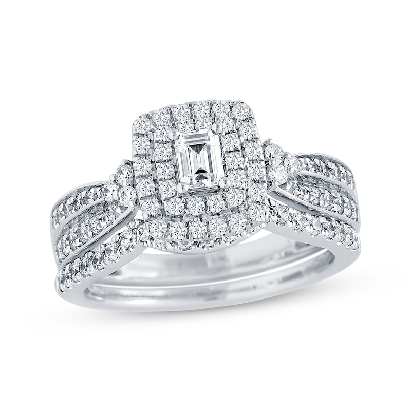 Emerald-Cut Diamond Tapered Bridal Set 7/8 ct tw 14K White Gold