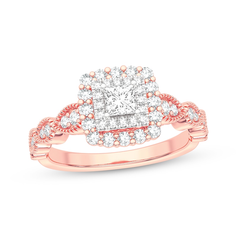 Princess-Cut Diamond Double Frame Engagement Ring 1/2 ct tw 10K Rose Gold