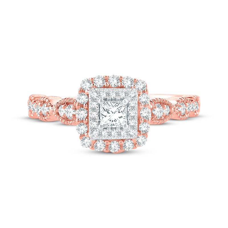 Princess-Cut Diamond Double Frame Engagement Ring 1/2 ct tw 10K Rose Gold