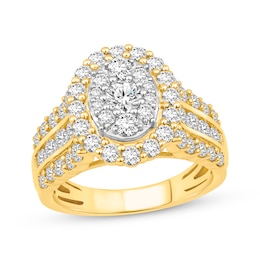 Now + Forever Round-Cut Multi-Diamond Center Oval Frame Engagement Ring 2 ct tw 10K Two-Tone Gold
