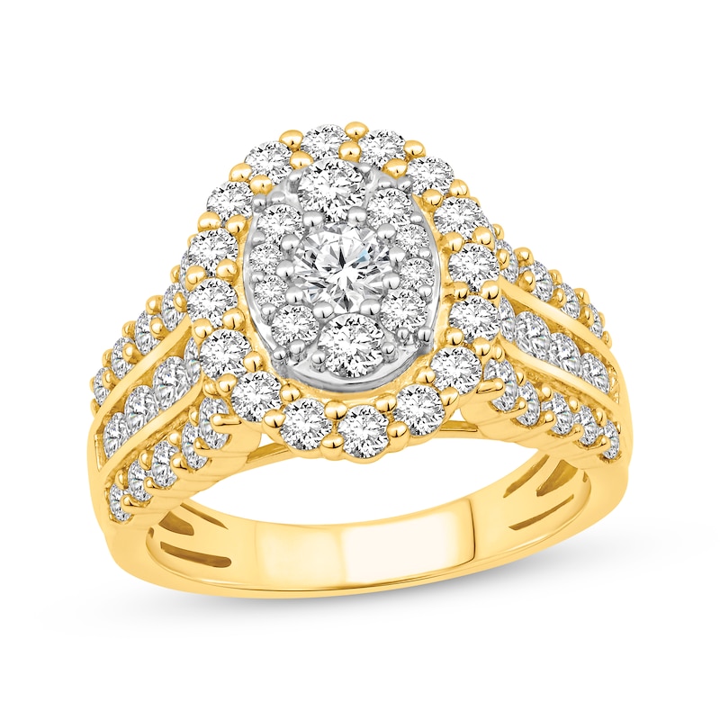 Round-Cut Multi-Diamond Center Oval Frame Engagement Ring 2 ct tw 10K Two-Tone Gold