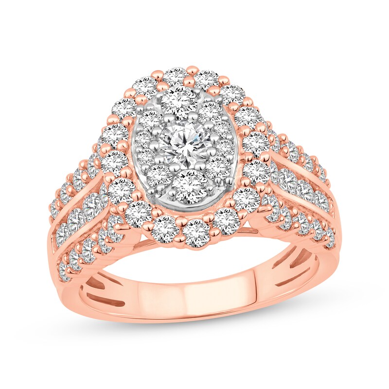 Round-Cut Multi-Diamond Center Oval Frame Engagement Ring 2 ct tw 10K Two-Tone Gold