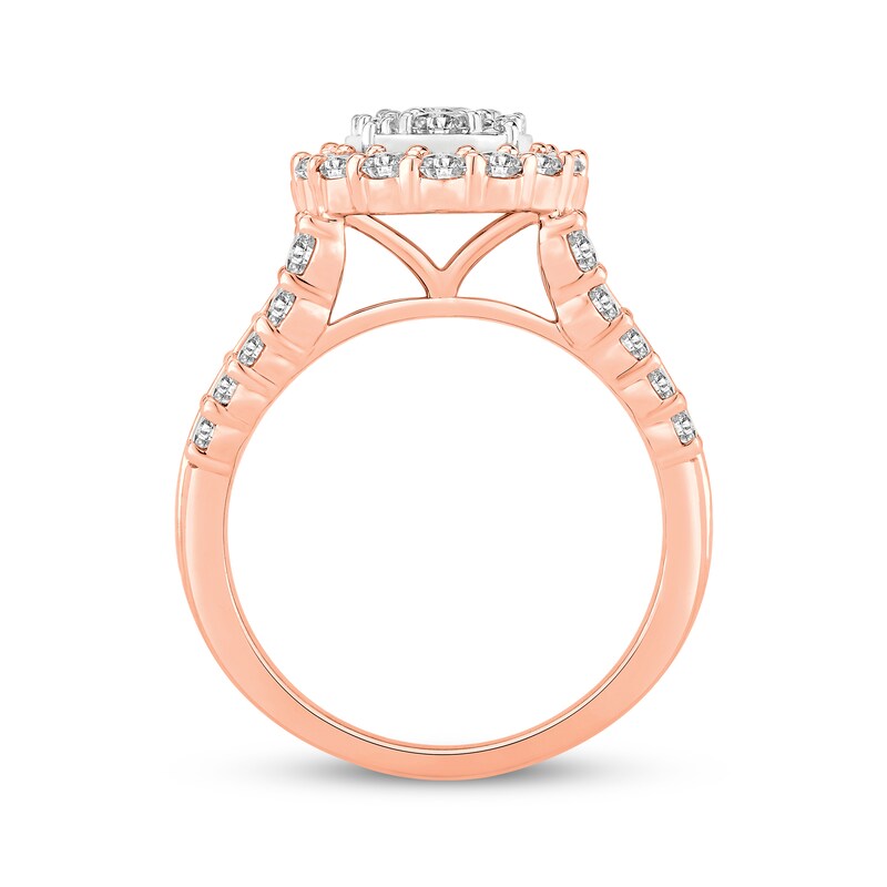 Round-Cut Multi-Diamond Center Oval Frame Engagement Ring 2 ct tw 10K Two-Tone Gold