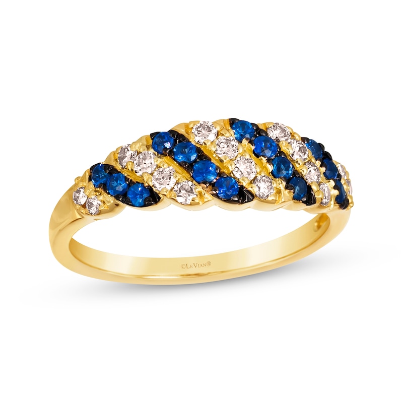 Main Image 1 of Le Vian Venetian Mosaic Blue Sapphire & Diamond Diagonal Ring 1/4 ct tw 14K Honey Gold