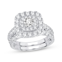 Now + Forever Round-Cut Diamond Cushion Frame Bridal Set 2 ct tw 14K White Gold