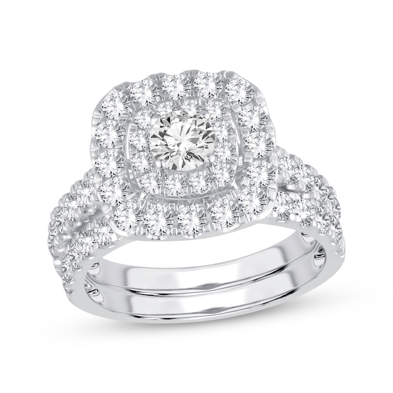 Now + Forever Round-Cut Diamond Cushion Frame Bridal Set 2 ct tw 14K White Gold