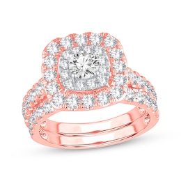 Now + Forever Round-Cut Diamond Cushion Frame Bridal Set 2 ct tw 14K Rose Gold