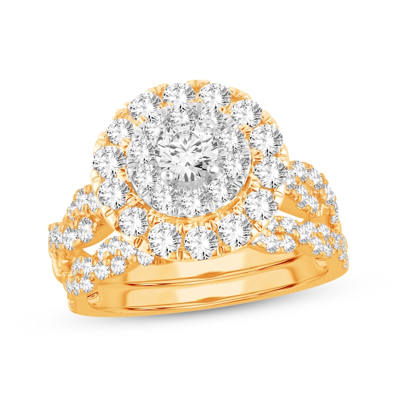 Round-Cut Diamond Halo Bridal Set 2 ct tw 14K Yellow Gold