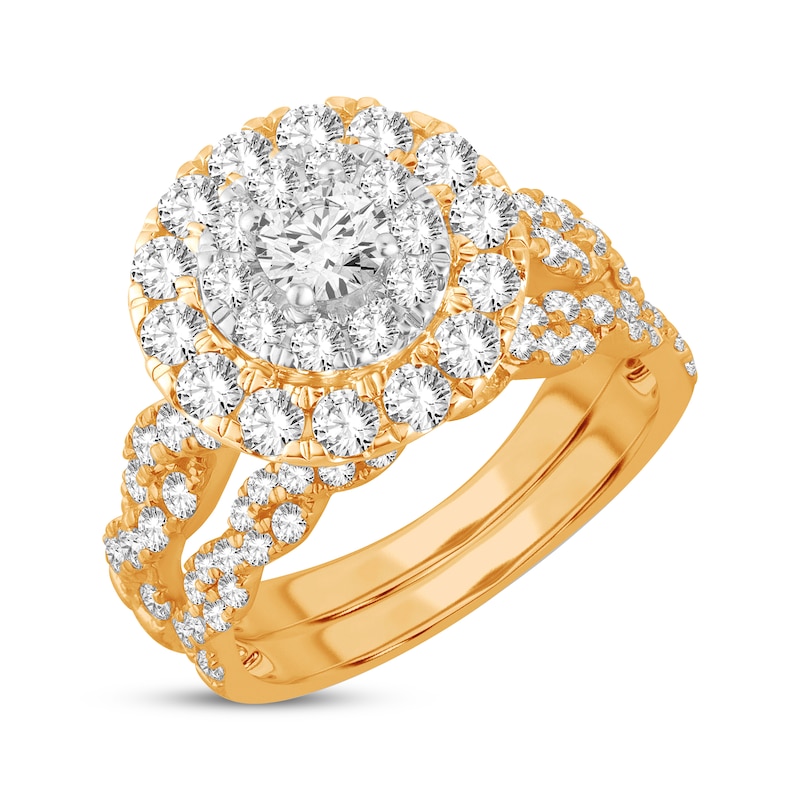 Main Image 2 of Now + Forever Round-Cut Diamond Halo Bridal Set 2 ct tw 14K Yellow Gold