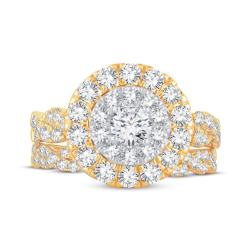 Main Image 3 of Now + Forever Round-Cut Diamond Halo Bridal Set 2 ct tw 14K Yellow Gold