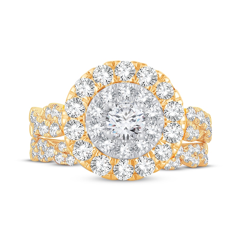 Round-Cut Diamond Halo Bridal Set 2 ct tw 14K Yellow Gold