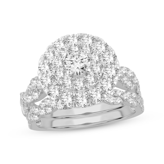 Round-Cut Diamond Double Halo Twist Bridal Set 2 ct tw 14K White Gold