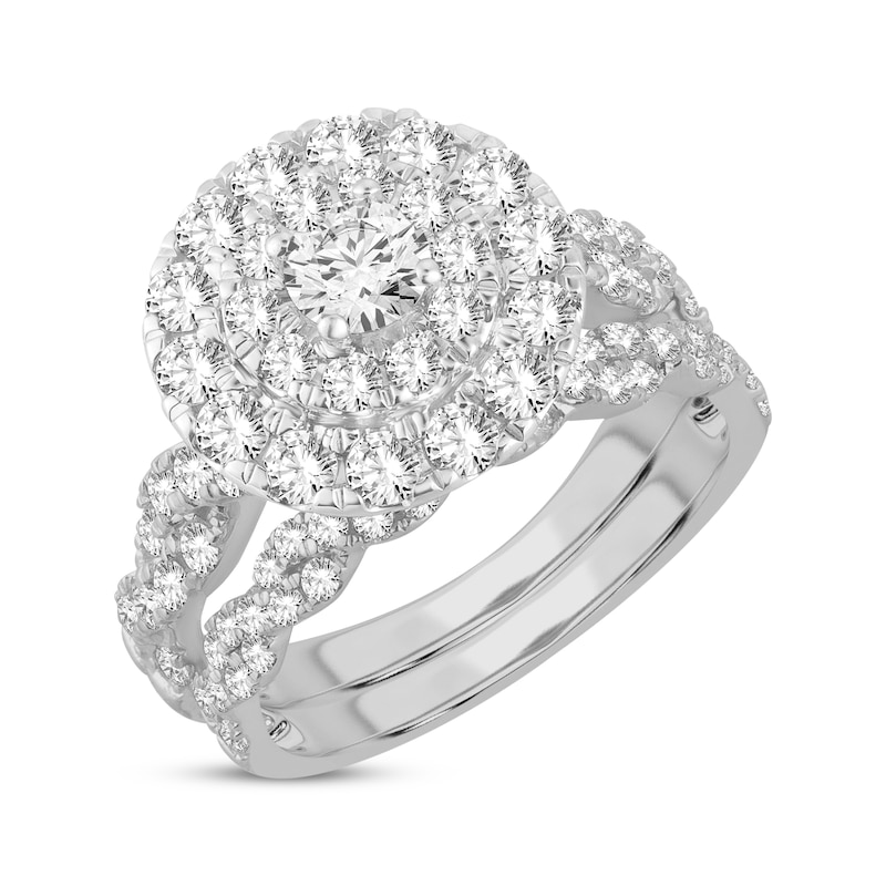 Main Image 2 of Now + Forever Round-Cut Diamond Double Halo Twist Bridal Set 2 ct tw 14K White Gold