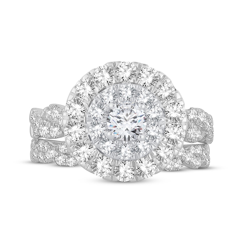 Main Image 3 of Now + Forever Round-Cut Diamond Double Halo Twist Bridal Set 2 ct tw 14K White Gold