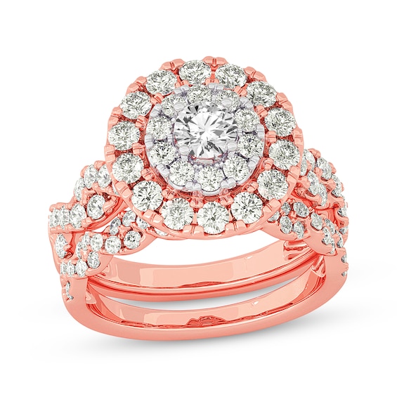 Now + Forever Round-Cut Diamond Double Halo Twist Bridal Set 2 ct tw 14K Rose Gold