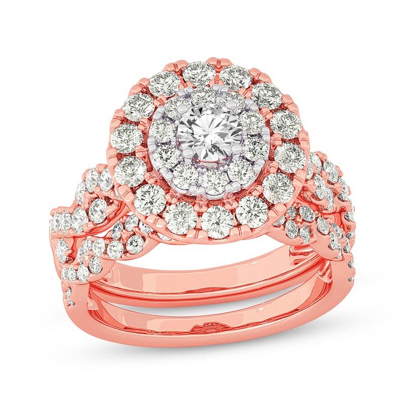Main Image 1 of Now + Forever Round-Cut Diamond Double Halo Twist Bridal Set 2 ct tw 14K Rose Gold