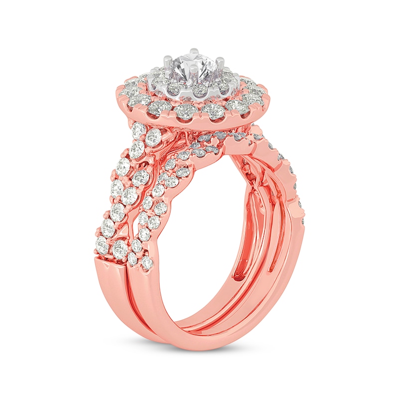 Main Image 2 of Now + Forever Round-Cut Diamond Double Halo Twist Bridal Set 2 ct tw 14K Rose Gold