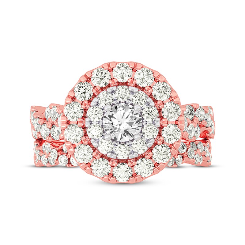 Main Image 3 of Now + Forever Round-Cut Diamond Double Halo Twist Bridal Set 2 ct tw 14K Rose Gold