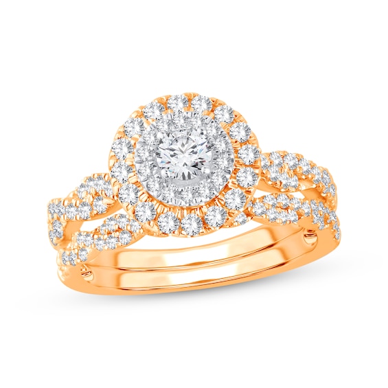 Now + Forever Round-Cut Diamond Halo Bridal Set 1 ct tw 14K Yellow Gold