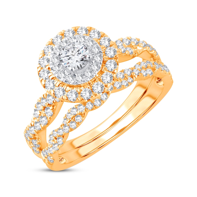 Main Image 2 of Now + Forever Round-Cut Diamond Halo Bridal Set 1 ct tw 14K Yellow Gold