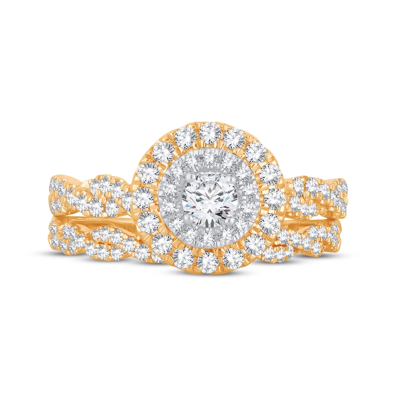 Main Image 3 of Now + Forever Round-Cut Diamond Halo Bridal Set 1 ct tw 14K Yellow Gold