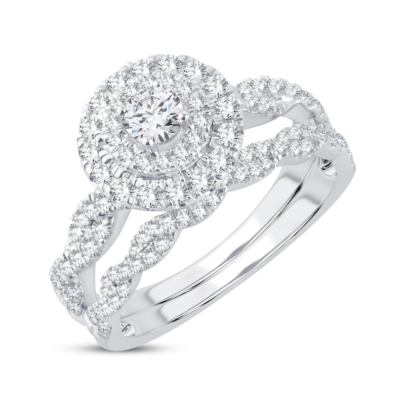 Main Image 2 of Now + Forever Round-Cut Diamond Double Halo Twist Bridal Set 1 ct tw 14K White Gold