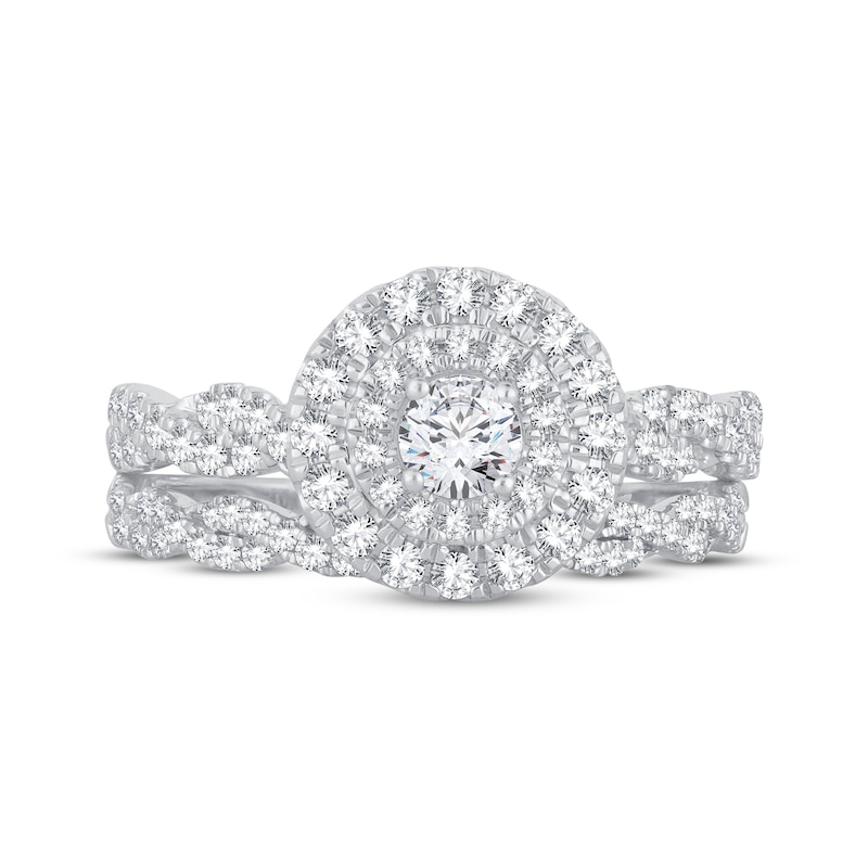 Round-Cut Diamond Double Halo Twist Bridal Set 1 ct tw 14K White Gold